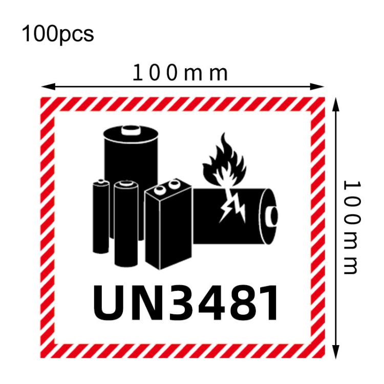 100pcs Logistics Air Freight Carton Sealing Sticker Lithium Battery Label Fragile Label, Spec: New UN3481: 10x10cm