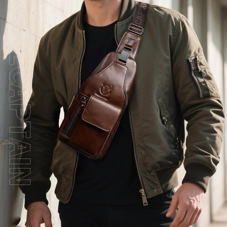 BULL CAPTAIN 8 inch Vintage Men Genuine Leather Crossbody Bag