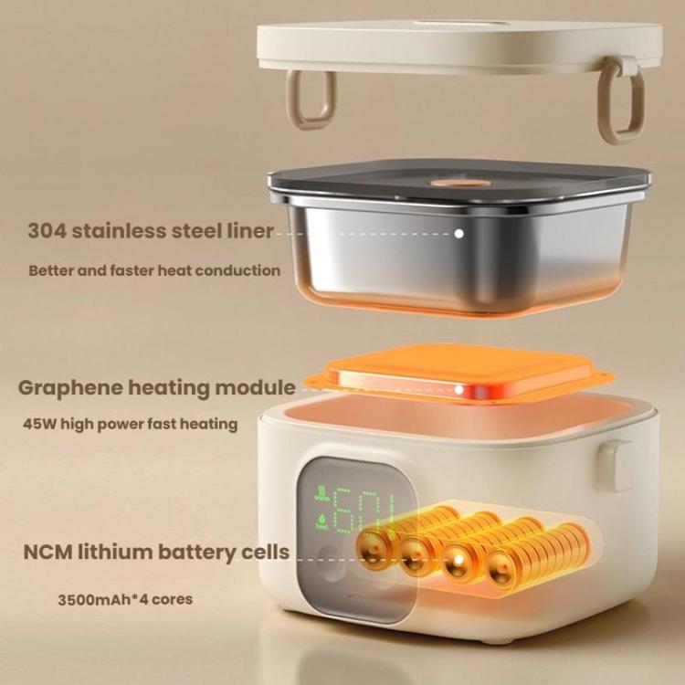 FH-2A 800 ml Wireless Charging Lunch Box No Water Needed With 304 Stainless Steel Inner Pot
