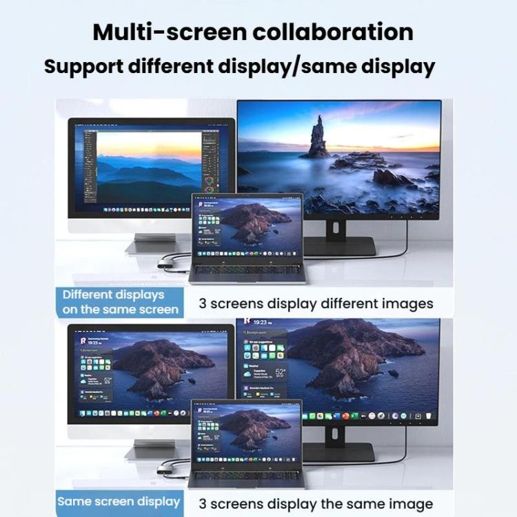 USB3.0+Type-C To Dual HDMI Extender 4K 60HZ Dual Screen Heterodyne HD Video Converter, Size: 25cm - Silver Gray