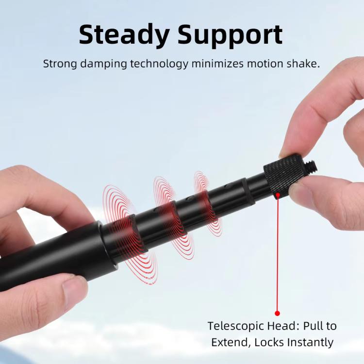 Flymile 16.5-73.5cm Mini Invisible Selfie Stick for Panoramic Cameras Anti-Shake Metal Pole Pocket-Friendly Extendable Selfie Monopod - Black