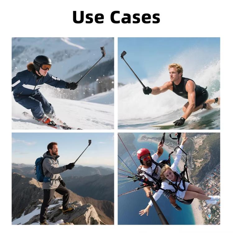 Flymile 16.5-73.5cm Mini Invisible Selfie Stick for Panoramic Cameras Anti-Shake Metal Pole Pocket-Friendly Extendable Selfie Monopod - Black