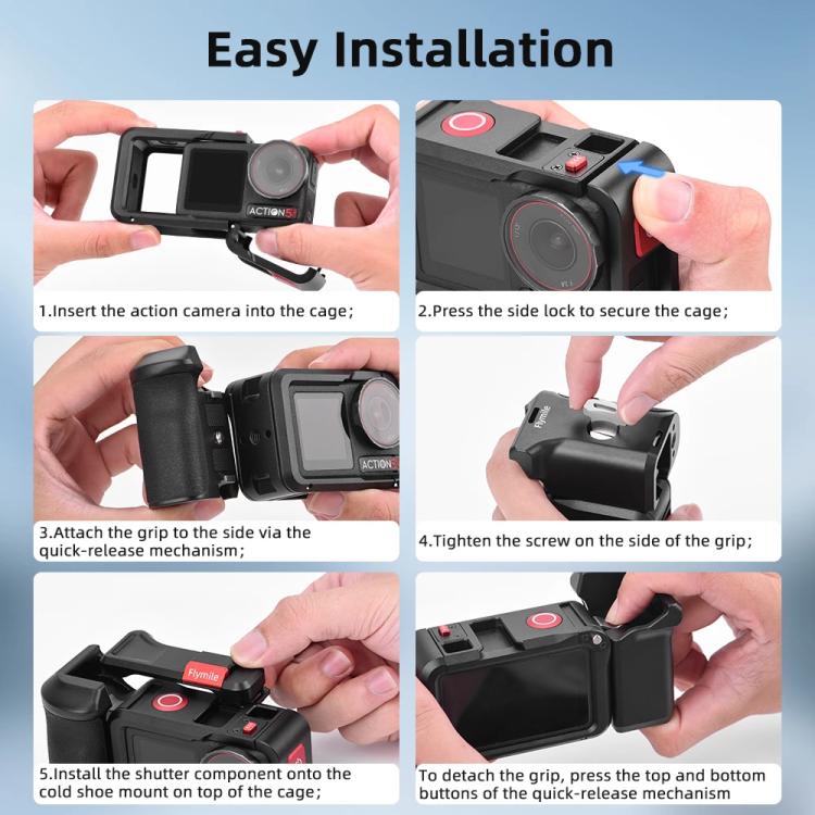 For DJI Action 5 Pro/4/3 Flymile Street Shooting Handle Grip Expansion Cage Kit - Black