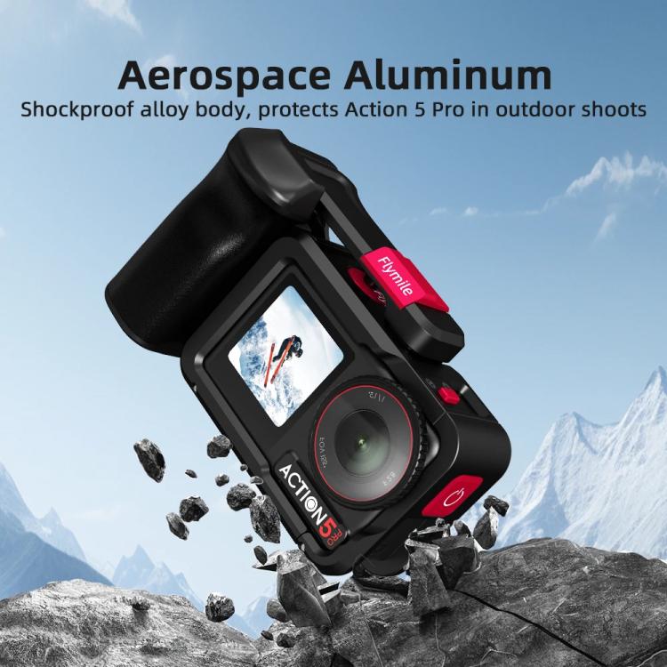 For DJI Action 5 Pro/4/3 Flymile Street Shooting Handle Grip Expansion Cage Kit - Black
