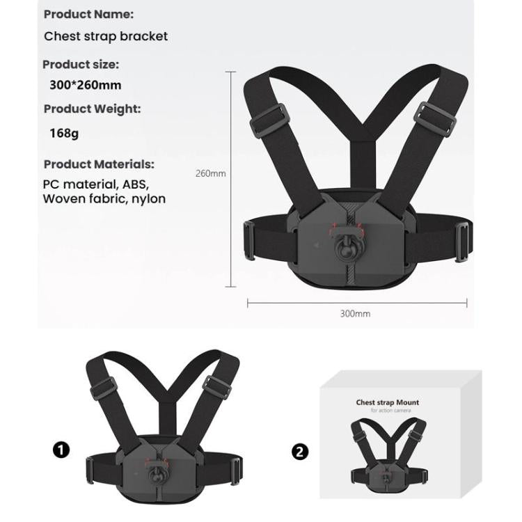 Universal Magnetic Quick-Release Chest Mount Harness For Action Cameras POV Hands-Free Recording - Black