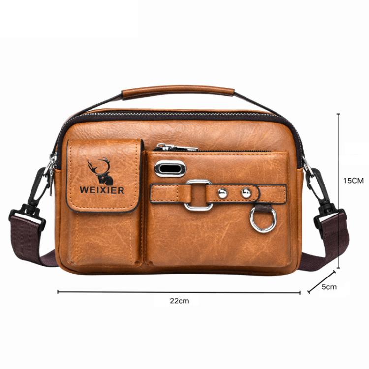 WEIXIER D898 Multi-Functional Men Crossbody Bag Portable Commuter Shoulder Bag, Spec: Plain Weave Light Brown
