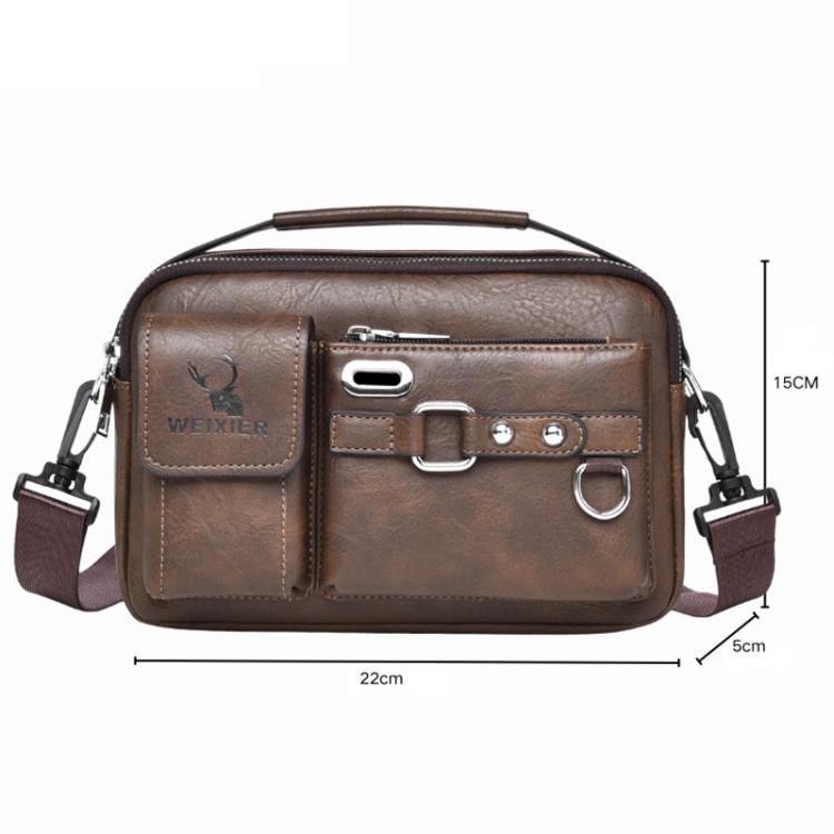WEIXIER D898 Multi-Functional Men Crossbody Bag Portable Commuter Shoulder Bag, Spec: Plain Weave Dark Brown