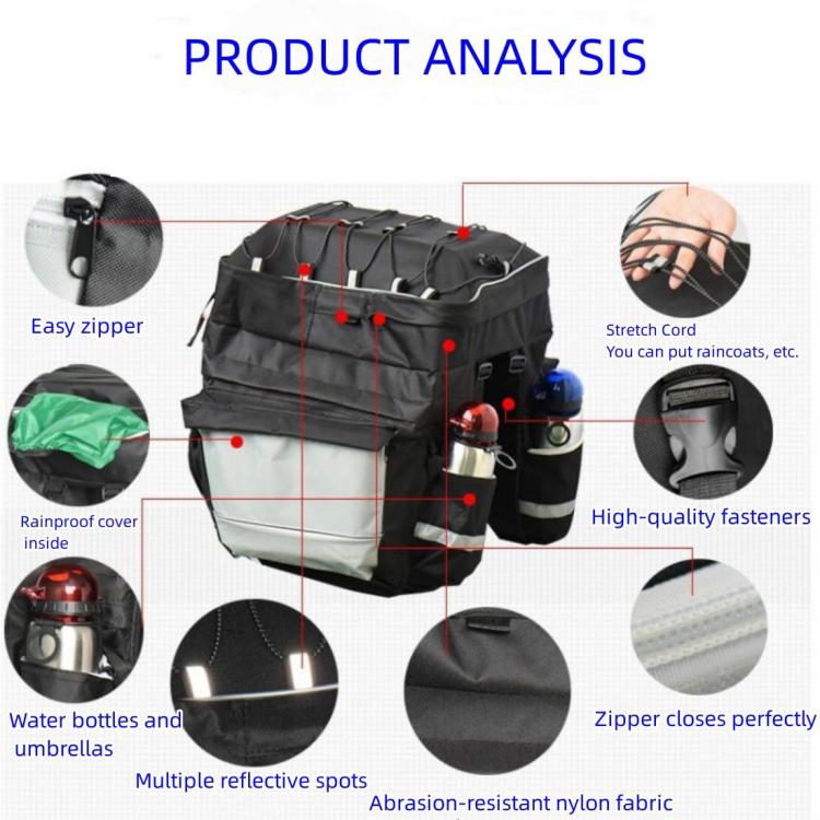 3 in 1 Mountain Bike Pannier With Large Capacity For Rear Racks - 39x38x43CM