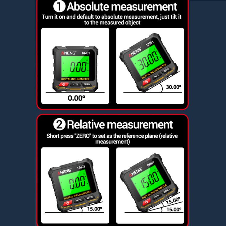 ANENG RN01 Digital Inclinometer Precision Angle Finder With 4-Sided Magnet & Auto-Rotate Screen - Black