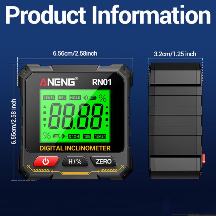 ANENG RN01 Digital Inclinometer Precision Angle Finder With 4-Sided Magnet & Auto-Rotate Screen - Black
