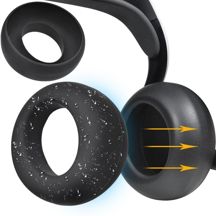 1pair Silicone Protective Cover for Sony PS5 PULSE 3D Wireless Headset Waterproof Dustproof Ear Cushion Covers - Black