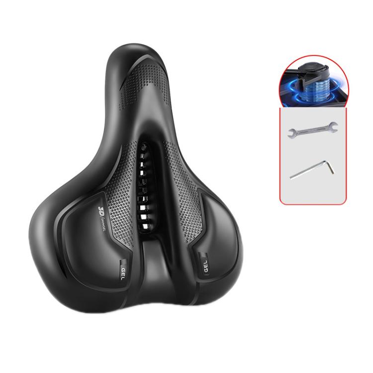 Thickened Universal Bicycle Saddle With Silicone Shock Absorber, Color: Black - With Tools