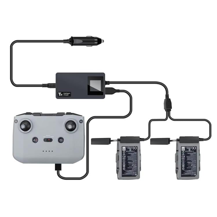 For DJI Mavic Air 2 / Air 2S YX Car Charger with Digital Display Dual-Battery Rapid Charger Hub - Black