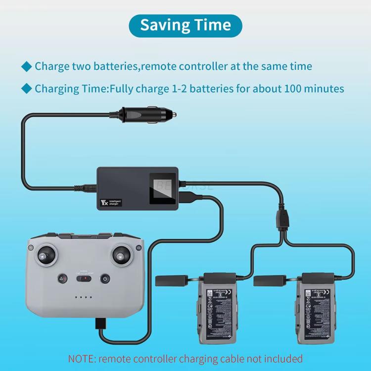 For DJI Mavic Air 2 / Air 2S YX Car Charger with Digital Display Dual-Battery Rapid Charger Hub - Black