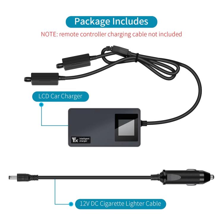 For DJI Mavic Air 2 / Air 2S YX Car Charger with Digital Display Dual-Battery Rapid Charger Hub - Black