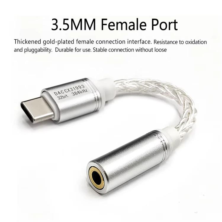 Type-C To 3.5mm Female DAC CX31993 Digital Audio Decoding Conversion Cable HIFI 8-Strand Silver Plated Cable