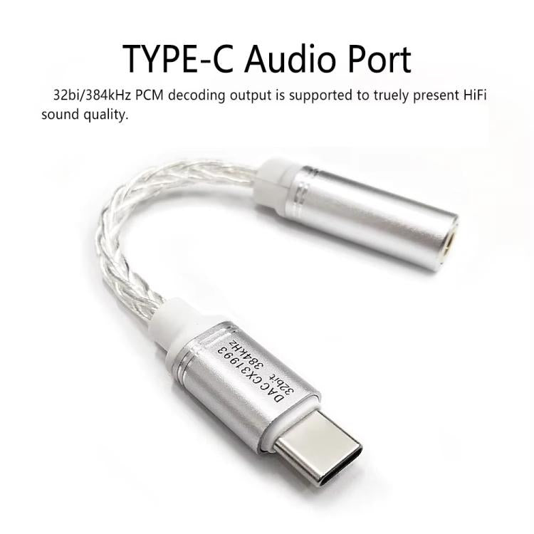 Type-C To 3.5mm Female DAC CX31993 Digital Audio Decoding Conversion Cable HIFI 8-Strand Silver Plated Cable
