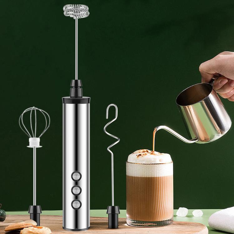3In1 Portable Rechargeable Handheld Electric Egg Beater Mini Milk Frother For Baking - Stainless Steel