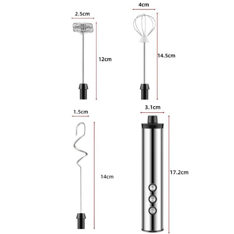 3In1 Portable Rechargeable Handheld Electric Egg Beater Mini Milk Frother For Baking - Stainless Steel