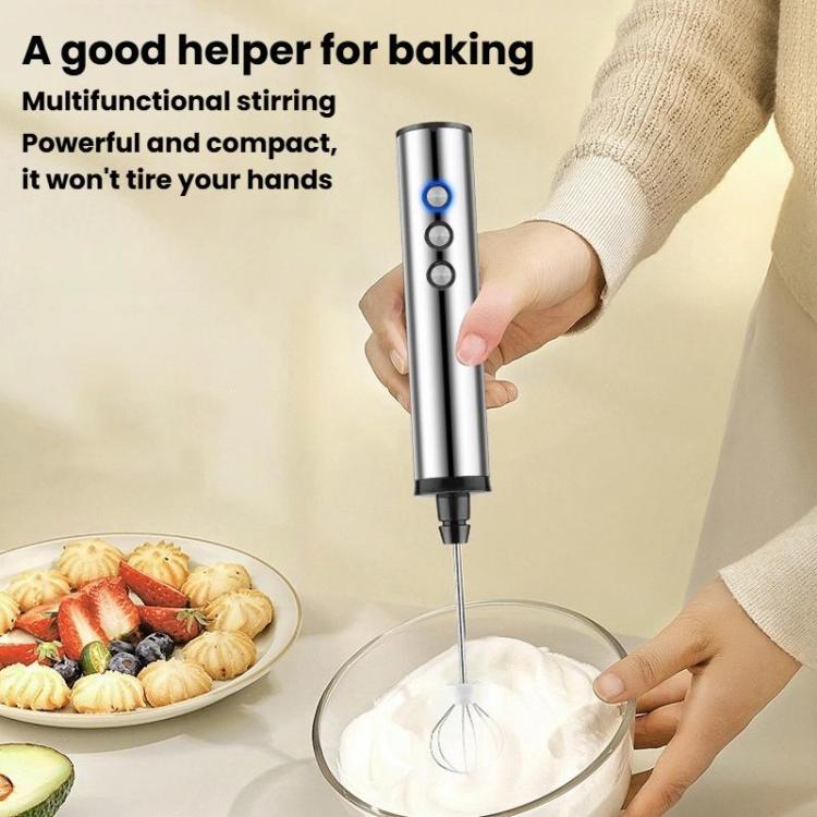3In1 Portable Rechargeable Handheld Electric Egg Beater Mini Milk Frother For Baking - Stainless Steel