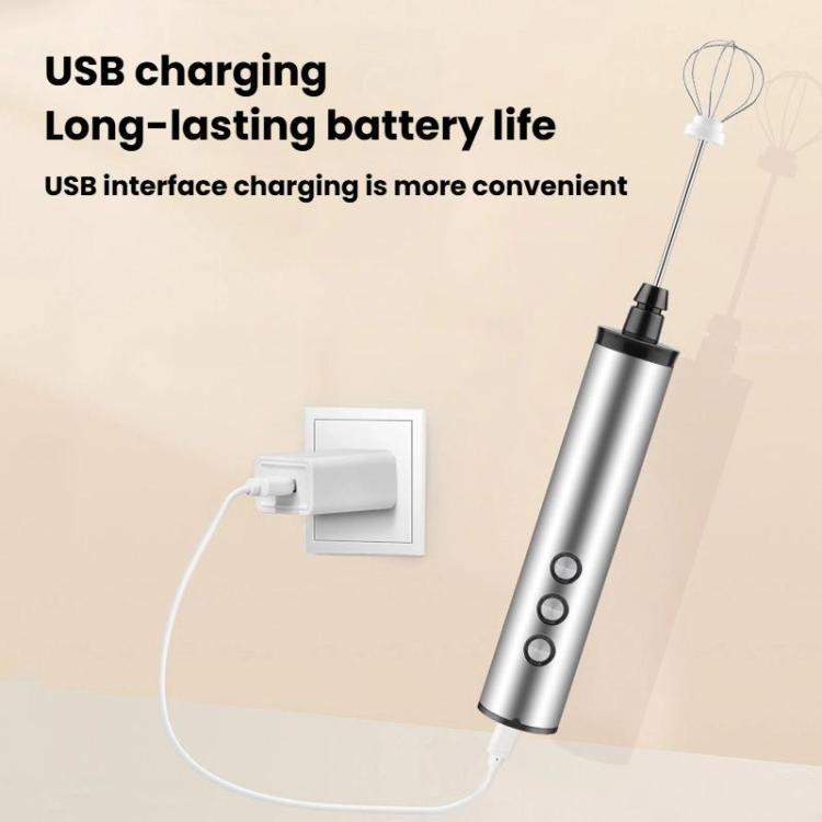 3In1 Portable Rechargeable Handheld Electric Egg Beater Mini Milk Frother For Baking - Stainless Steel