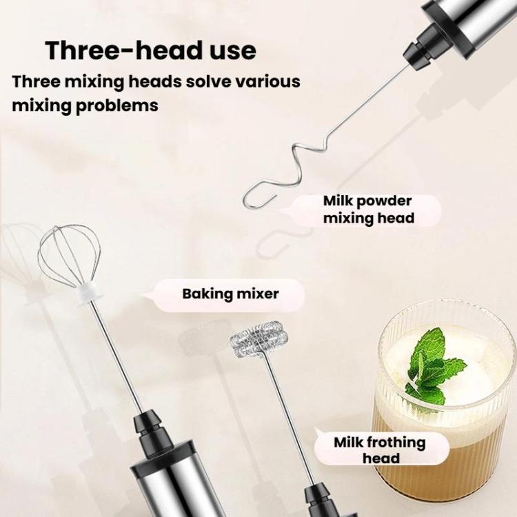 3In1 Portable Rechargeable Handheld Electric Egg Beater Mini Milk Frother For Baking - Stainless Steel