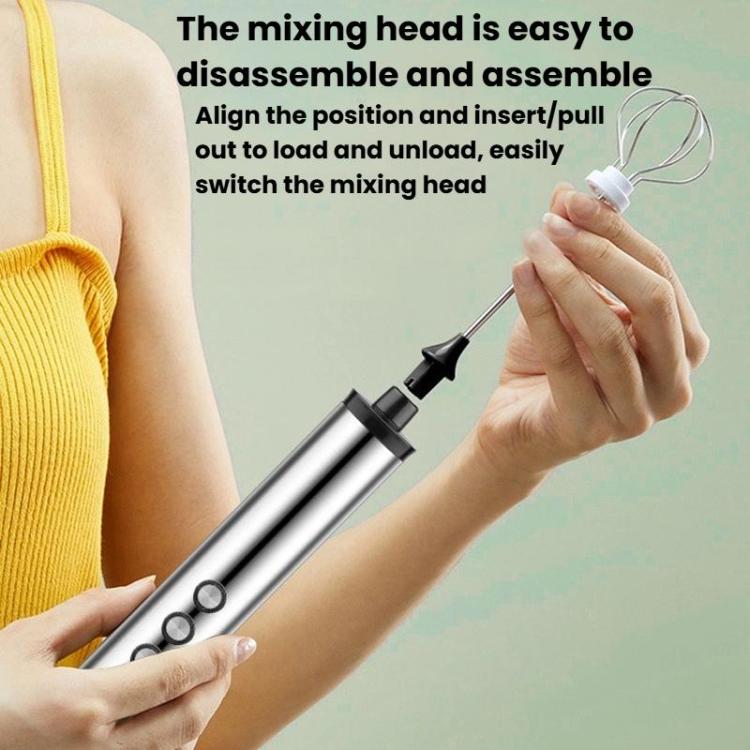 3In1 Portable Rechargeable Handheld Electric Egg Beater Mini Milk Frother For Baking - Stainless Steel