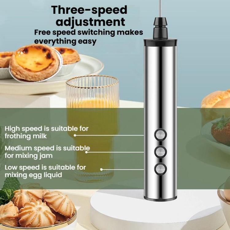 3In1 Portable Rechargeable Handheld Electric Egg Beater Mini Milk Frother For Baking - Stainless Steel