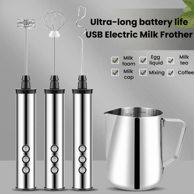 3In1 Portable Rechargeable Handheld Electric Egg Beater Mini Milk Frother For Baking - Stainless Steel