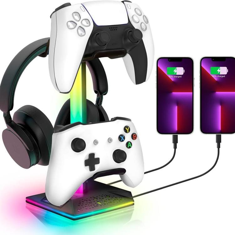 Piifoxer RGB Luminous Headphone Stand Handle Display Stand Charging Expansion Port, Specification: USB 2.0+Type-C