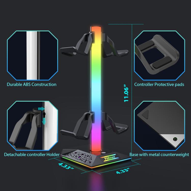Piifoxer RGB Luminous Headphone Stand Handle Display Stand Charging Expansion Port, Specification: USB 2.0+Type-C