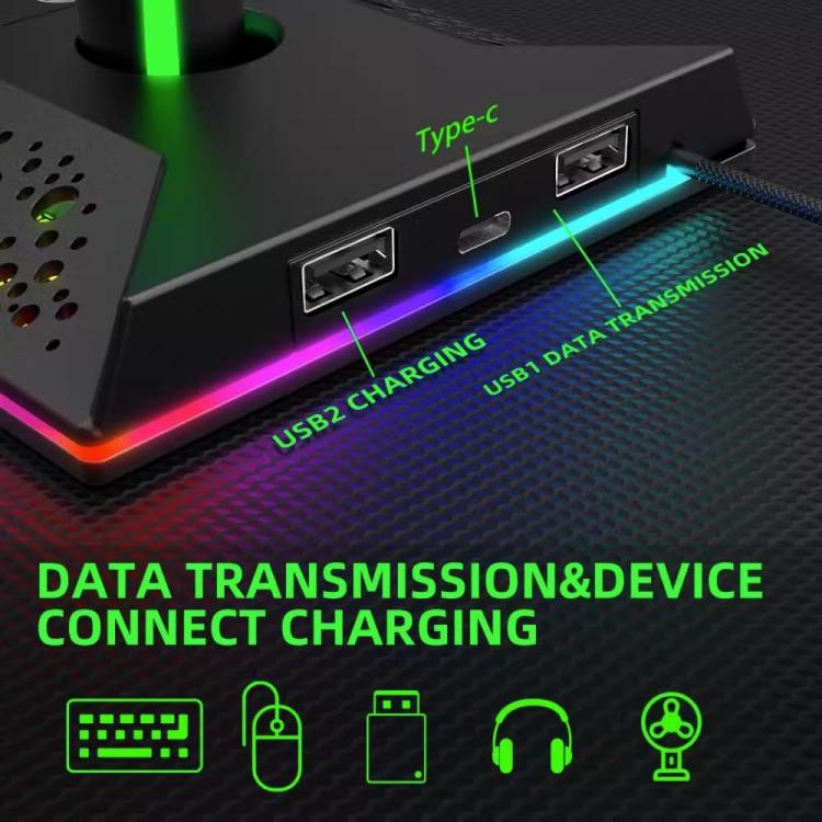 Piifoxer RGB Luminous Headphone Stand Handle Display Stand Charging Expansion Port, Specification: USB 2.0+Type-C
