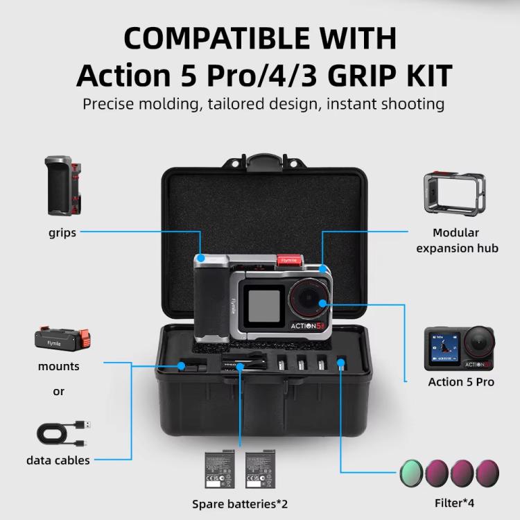 Flymile Carrying Case for DJI Action 5 Pro/4/3 Street Photography Kit Storage Organizer - Black