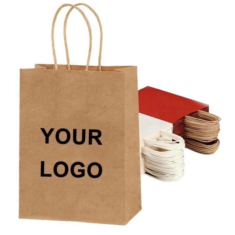 Kraft Paper Takeout Bags With Handles, Size: 30.5x18x43cm, Natural, 50bags In One Package