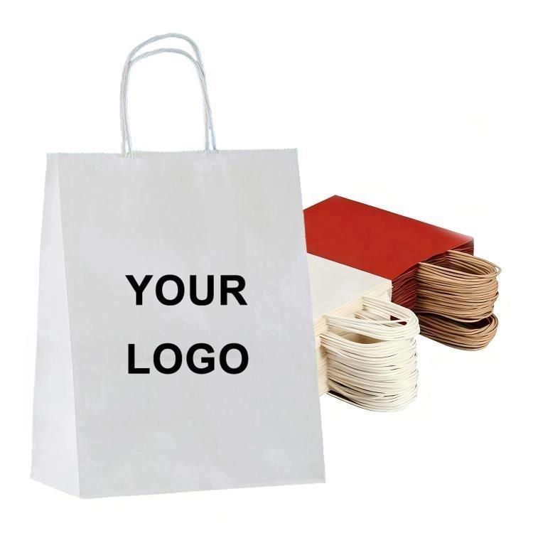 Kraft Paper Takeout Bags With Handles, Size: 21x11x27cm, White, 50bags In One Package