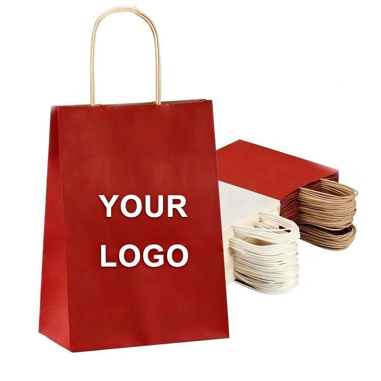 Kraft Paper Takeout Bags With Handles, Size: 32x11x27cm, Wine Red, 50bags In One Package