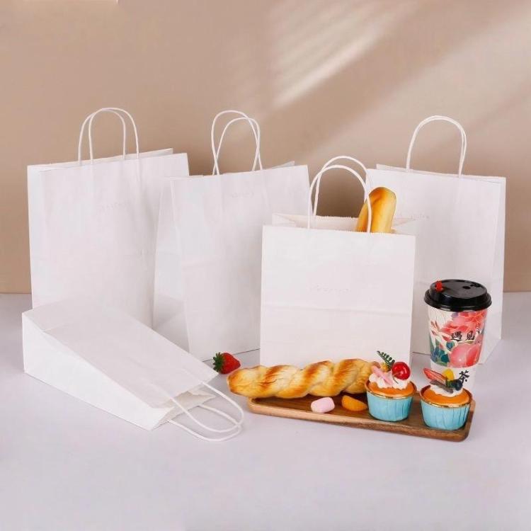Kraft Paper Takeout Bags With Handles, Size: 15x8x21cm, Natural, 50bags In One Package