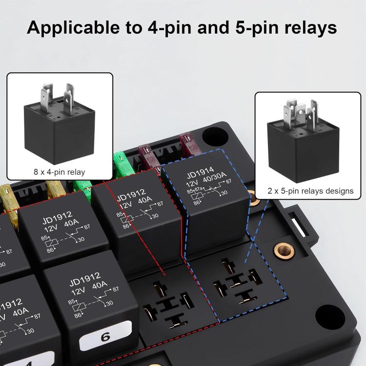 5pcs /Set Relay Socket Module for 4-Pin and 5-Pin Relays, Compatible with FB-15T 15-Slot Relay Box - Black