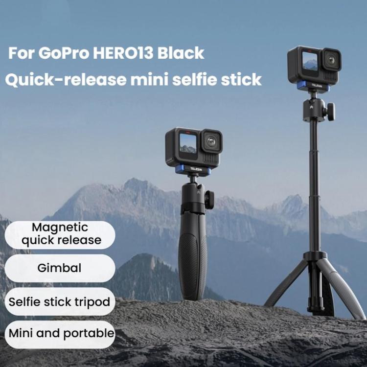 For GoPro HERO13 Black TELESIN S1-MNP-14-TGP 17-40cm Retractable Quick-Release Mini Selfie Stick Handheld Desktop Tripod - Black