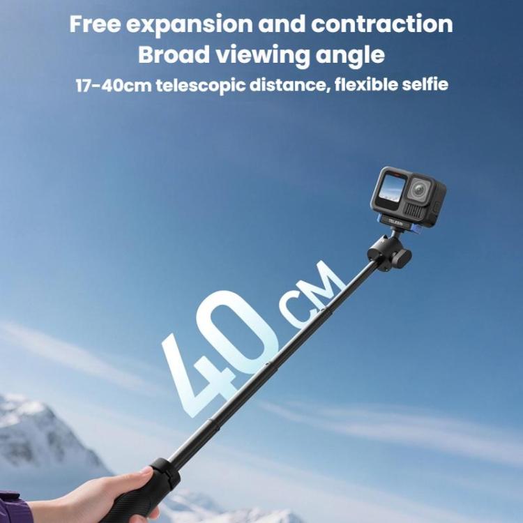 For GoPro HERO13 Black TELESIN S1-MNP-14-TGP 17-40cm Retractable Quick-Release Mini Selfie Stick Handheld Desktop Tripod - Black