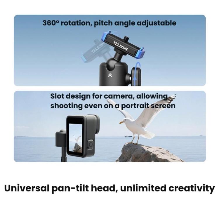 For GoPro HERO13 Black TELESIN S1-MNP-14-TGP 17-40cm Retractable Quick-Release Mini Selfie Stick Handheld Desktop Tripod - Black