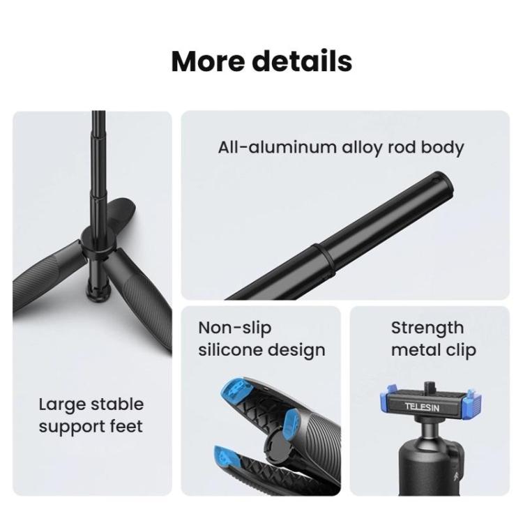 For GoPro HERO13 Black TELESIN S1-MNP-14-TGP 17-40cm Retractable Quick-Release Mini Selfie Stick Handheld Desktop Tripod - Black