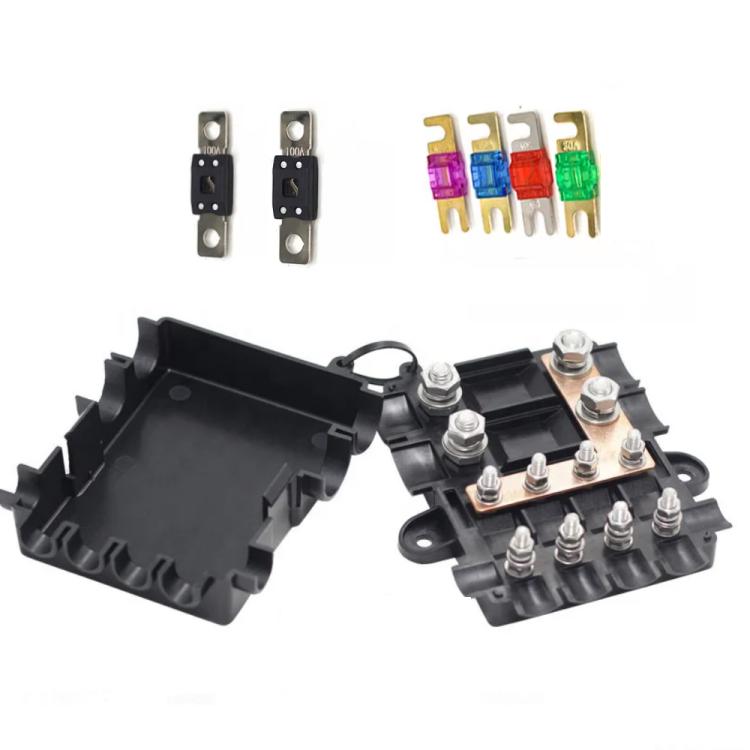 6-Way Automotive Fuse Block Box, 2-500A 32V DC, with 2 Input and 4 Output Terminals With 6 Fuses
