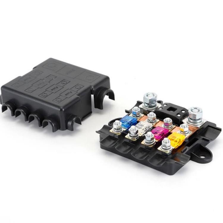 6-Way Automotive Fuse Block Box, 2-500A 32V DC, with 2 Input and 4 Output Terminals With 6 Fuses