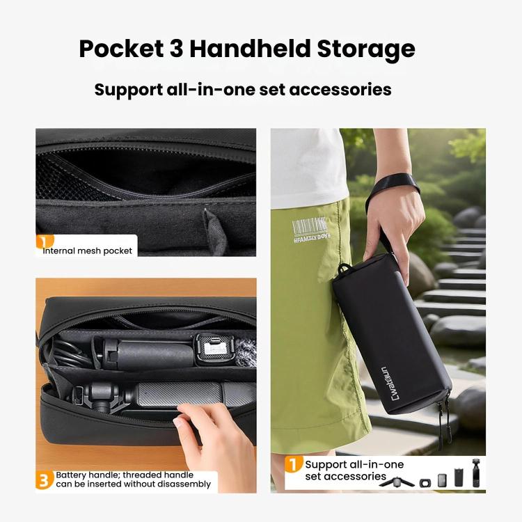 For DJI Osmo Pocket 3 Cwatcun D240 Small Storage Bag Crossbody Portable Waterproof Sports Camera Bag - Black