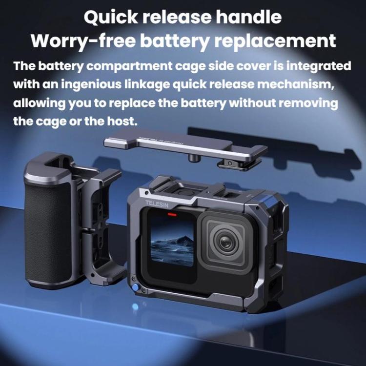 TELESIN Camera Grip Kit For GoPro HERO9 Black / HERO10 Black / HERO11 Black / HERO12 Black / HERO13 Black, Spec: Without Camera Cage