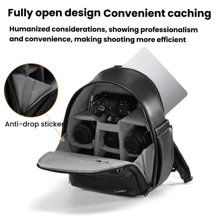Cwatcun D125 Medium Shoulder Camera Bag Waterproof Casual Photography Backpack - Black