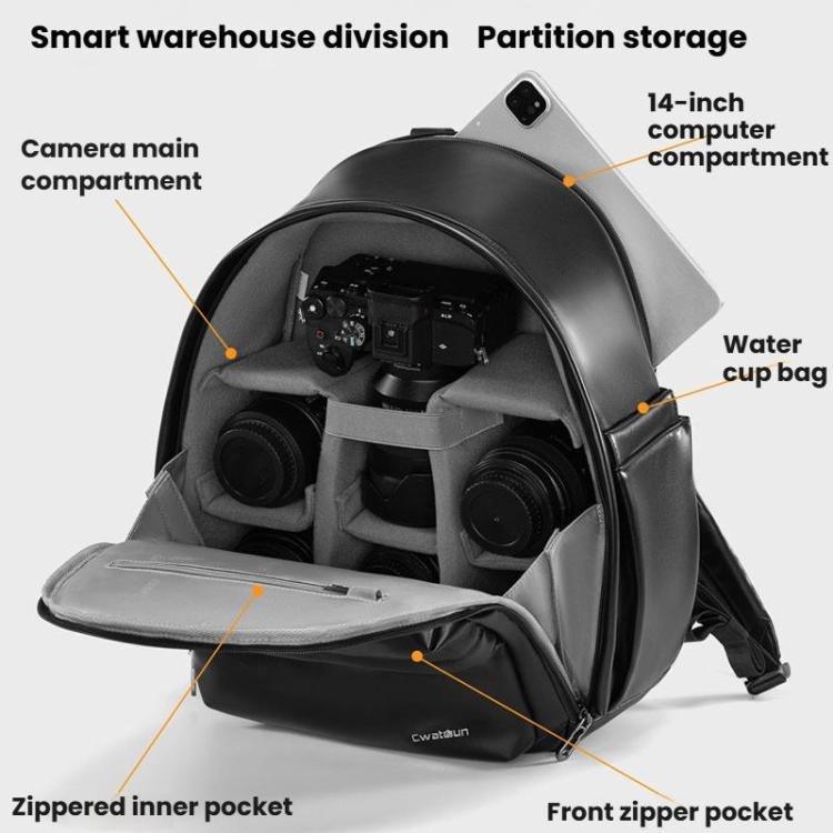 Cwatcun D125 Medium Shoulder Camera Bag Waterproof Casual Photography Backpack - Black
