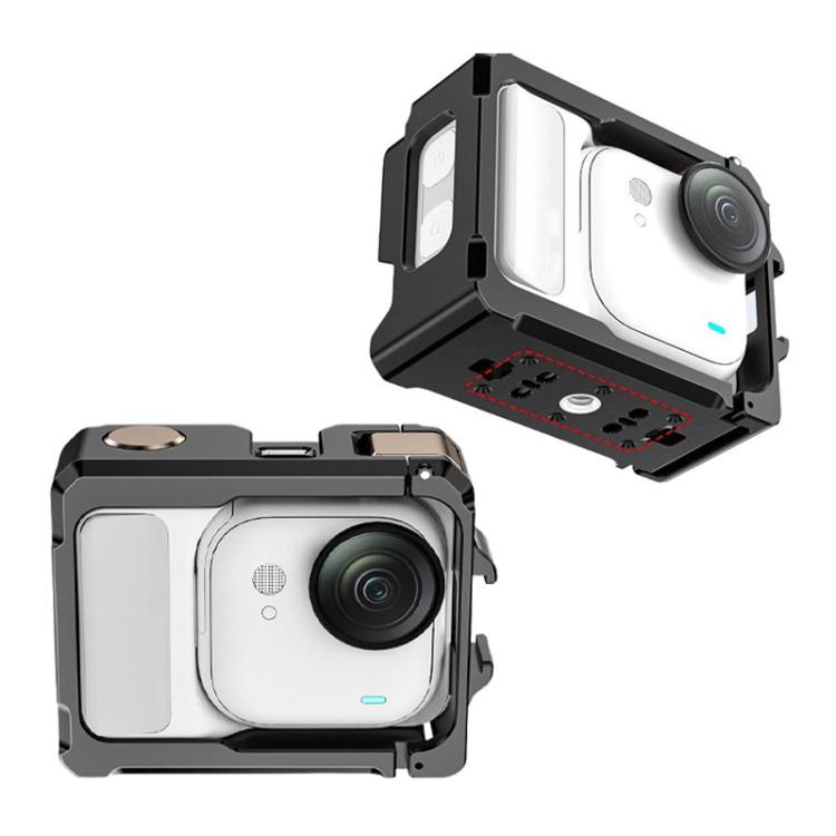 For Insta360 GO Ultra Aluminum Alloy Cage with Dual Cold Shoe Mount Shockproof Protective Frame - Black