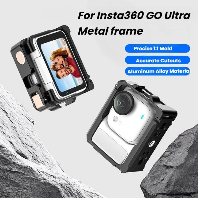 For Insta360 GO Ultra Aluminum Alloy Cage with Dual Cold Shoe Mount Shockproof Protective Frame - Black